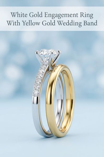 white gold engagement ring with yellow gold wedding band stack