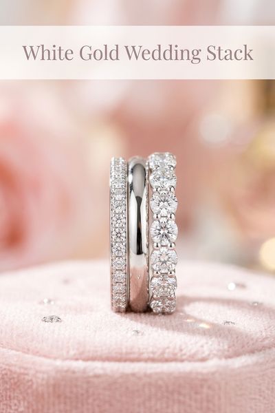 white gold wedding stack